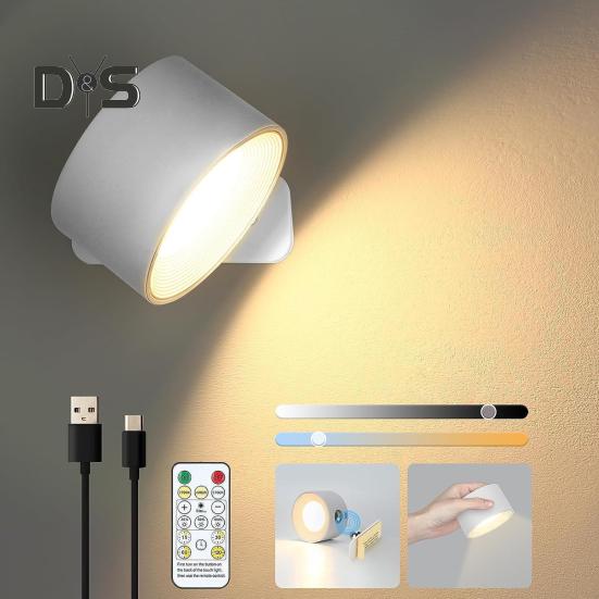 Trådløs vegglampe med fjernkontroll Dimmbar Enkel installasjon USB-oppladbar Veggmonterte lysarmaturer LED-vegglampe