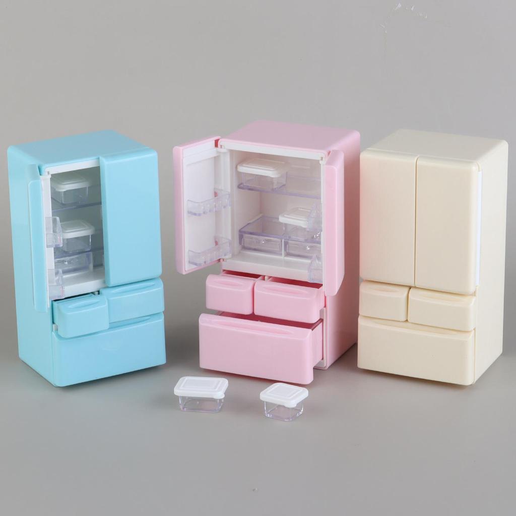 Miniature Dollhouse Double Door Refrigerator 1:12 Scale Kitchen Scene Toy