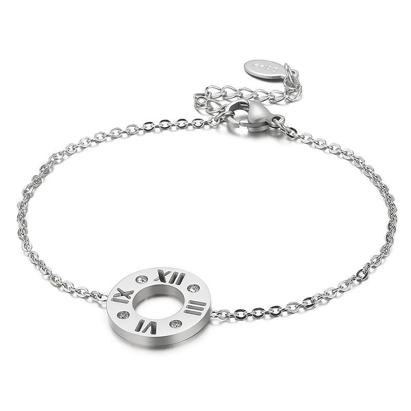 

Минималистичный японский и корейский браслет из нержавеющей стали с римскими цифрами и бриллиантами