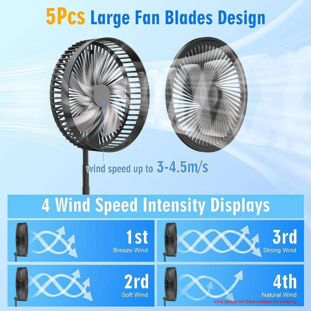 Foldable Wireless Rechargeable Electric Fan - Silent, Mini Telescopic Design with Remote Control & Large Air Volume.