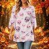 Women's Halloween Print Casual Loose Fit Three-Quarter Sleeve Round Neck Top
