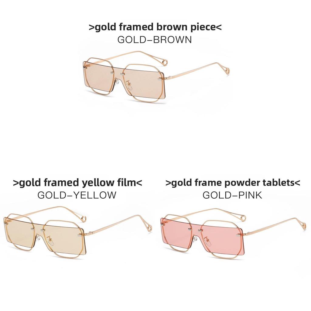 Metal Frame Geometric Sunglasses With Pink Lens Uv400 For Summer Outings