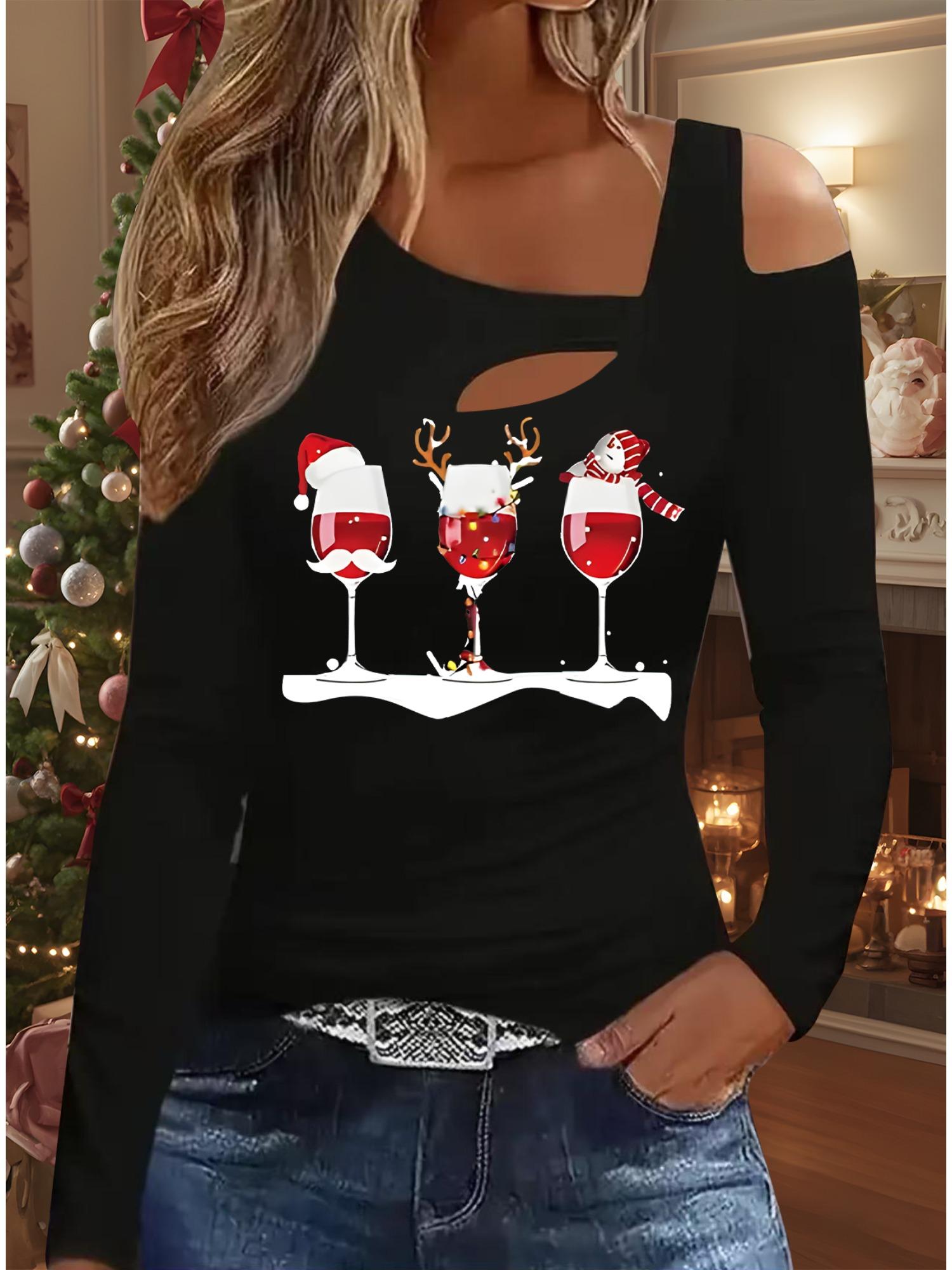 

Осень и Зима Женский Новый Повседневный Топ с Длинным Рукавом Рождественский Узор Идеальный Подарок на Хэллоуин Рождество Футболка XXL чёрный