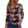 Top T-shirt da donna con scollo a V, bottoni, maniche a tre quarti, per Halloween