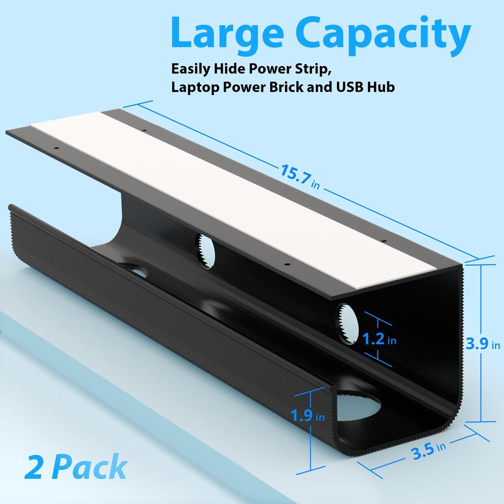 ZhiYo Juego de 2 Cables de Gran Capacidad para Gestión de Cables Longitud PCV Toma de Corriente Para Oficina Cableado Oculto para Hogar Caja Negra, Bandejas, Almacenamiento Bajo Escritorio,
