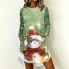 Women's Casual Long Sleeve Christmas Print Neck Dress – Festive Holiday Party Outfit