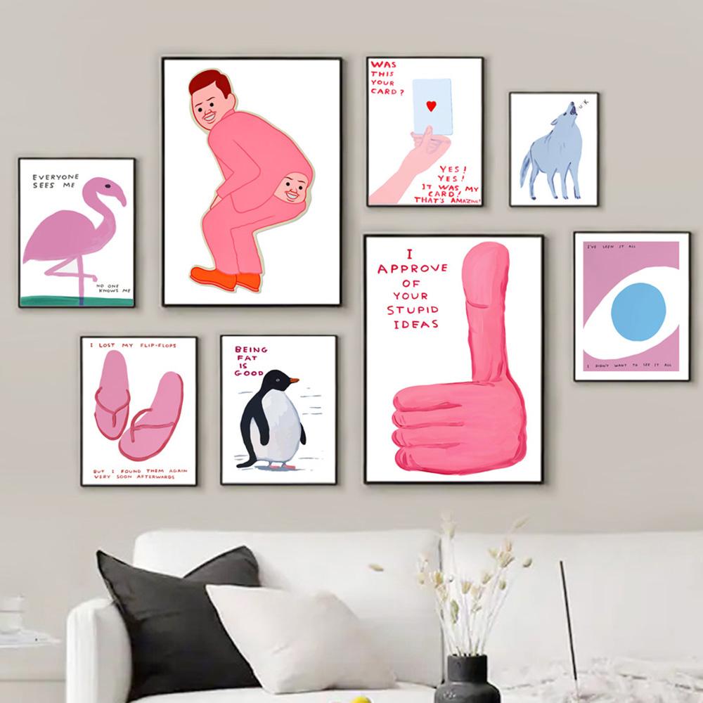 David Shrigley Wall Art Print Canvas Painting Funny Man Butt Abstract Animals Nordic Poster Home Decor Pictures For Living Room