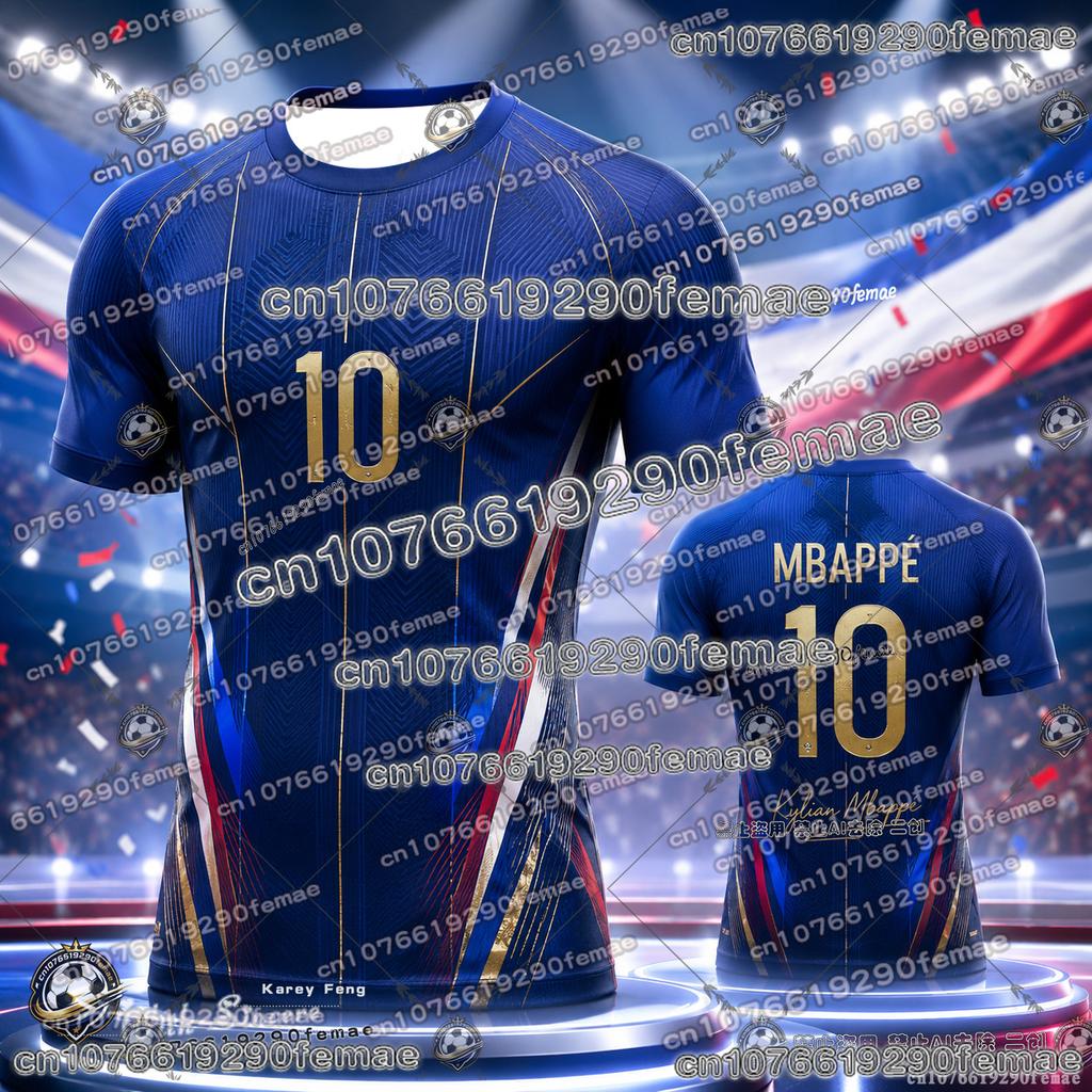 2026 New France No 10 Mbappe Football Jersey Quick Dry Short Sleeve Soccer T-Shirt For Adults Men Women Fan Gift Tops