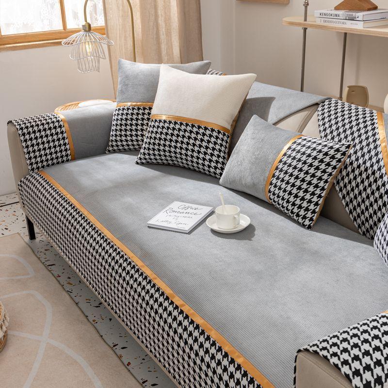 Thousand Bird Grid Sofa Cushion, Four-season Universal Corduroy Non-slip Sofa Cover, Nordic Style Seat Cushion