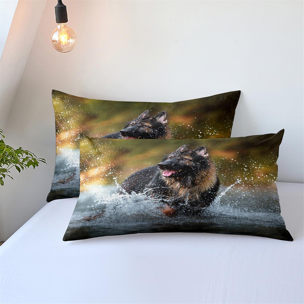 3D-gedruckte Bettwäsche Schäferhund Bettbezug Haustierhund Dreiteilige Heimtextilien