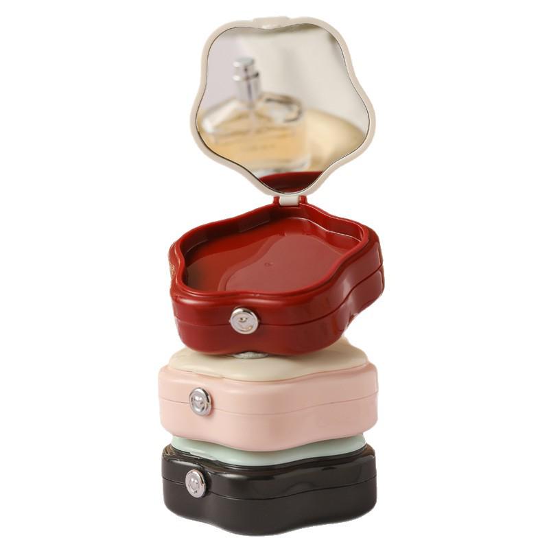 Portable Travel Makeup Powder Puff Storage Box with Mirror - Breathable & Dustproof