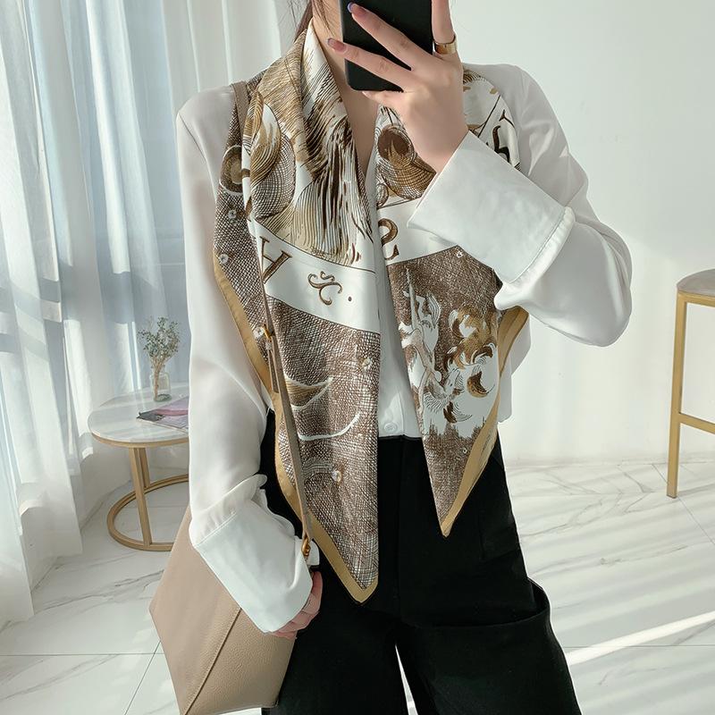 Spring square scarf silk scarf French retro women's simple and versatile foreign style fashion temperament twill silk scarf batch