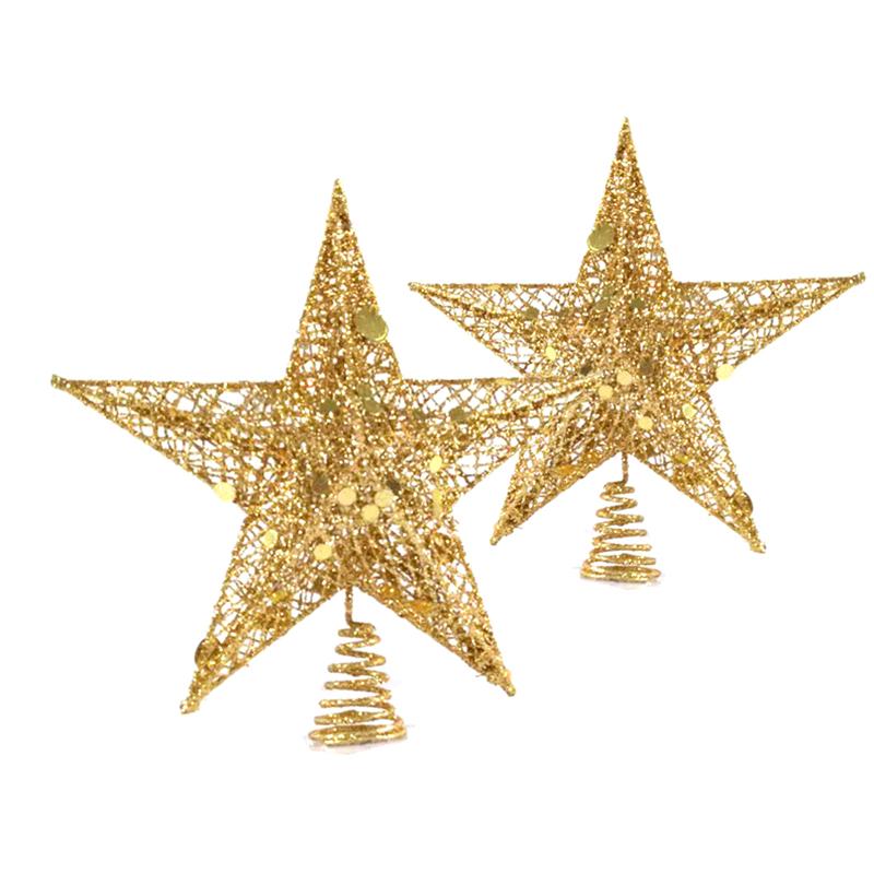 1Pc Metal Exquisite Gold Stamping Party Decoration Pentagram Decoration Christmas Christmas Tree Top Glitter Golden