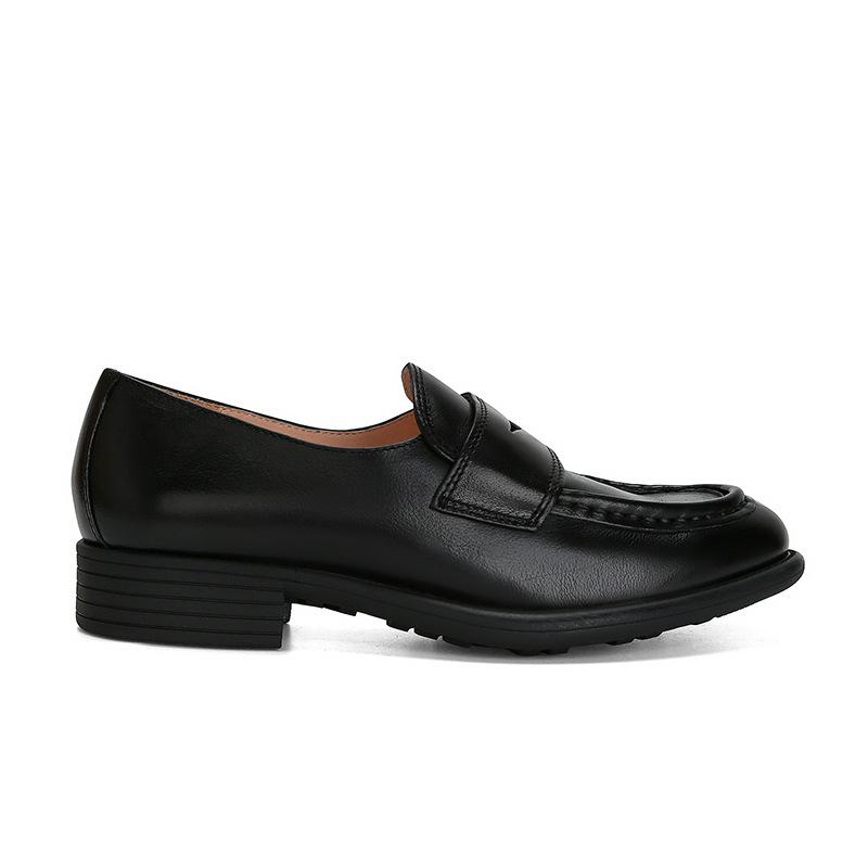 Cowhide version~~ New small leather shoes women's thick heel platform lazy shoes genuine leather loafers