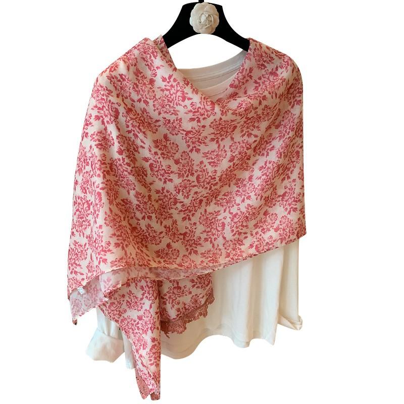 Korean Style Floral Print Scarf Women 180x90cm Lightweight Cotton Linen Shawl Fashion Accessory