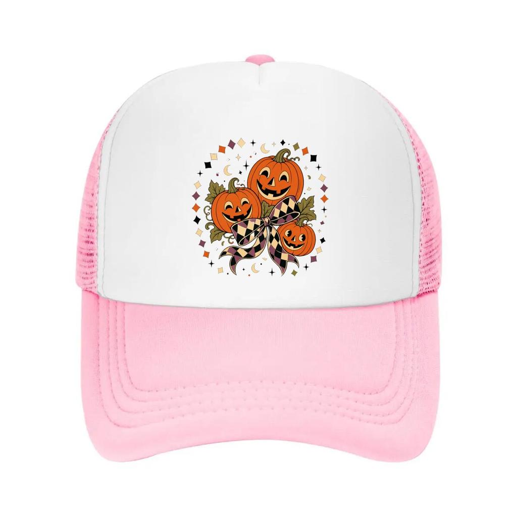 Retro Halloween Pumpkins With Harleq Mesh Baseball Cap Casual Hat Outdoor  For Womens Unisex FeUnisex