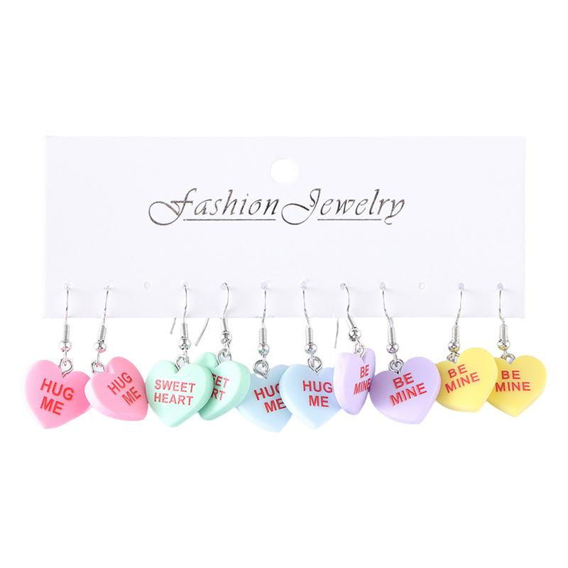 

New Valentine s Day candy color love letter earrings female, cute and sweet pendant earrings set