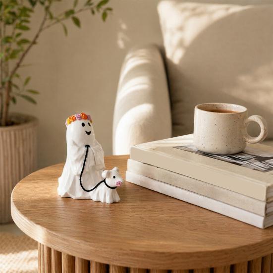 jijijing Halloween Ghost Figurine, Spooky Resin Statue, Classic Decoration for Indoor Outdoor Tabletop Decor, Durable Retro Ornament Gift