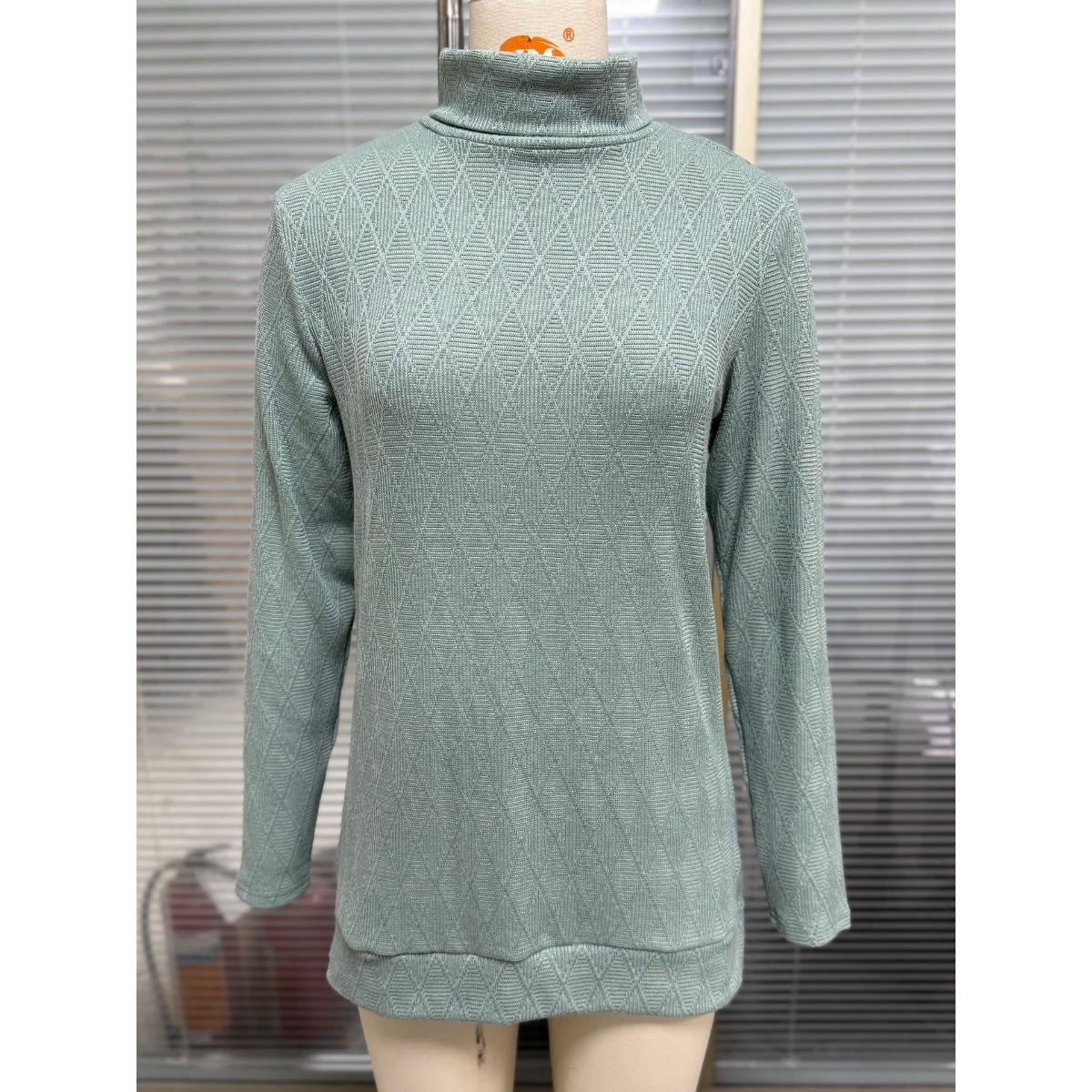 

Women s Solid High Neck Loose Long Sleeve Slit T-shirt Top Fall Winter Casual Fashion For Crossborder Europe America XXL