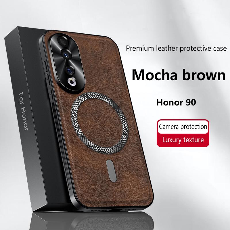 For Honor 90 and Honor 90 GT Pro Case Magnetic Elegant Leather Wear-Resistant Lens Fully Covered Non-Slip Grip Edge Cover Shell