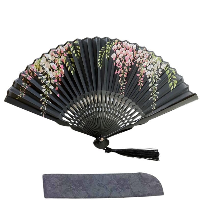 

Acacia Style Kimono Shop Premium Silk Folding Fan for with Lace Fan Boxed Gift Women, Bag, (23A3 Wisteria)