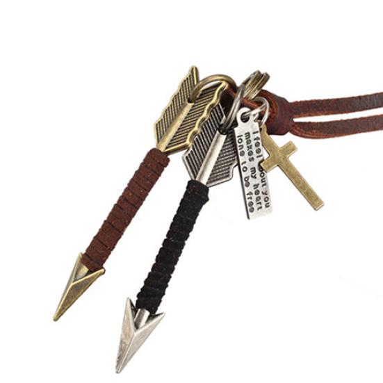 Men's Alloy Silver Gold Tone Arrow Pendant Leather Choker Charm Necklace
