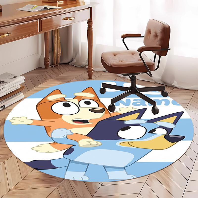 Custom Name Bluey Printed Round Rug Carpet Chair Rug Area Rug Entryway Doormats,for Office Chair Living Room Bedroom Kitchen Room.
