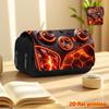 Lava Red Handle 2D Printed Double-Layer Flip-Top Black Pencil Case - Back-to-School Essential Pencil Box, Daily Multi-Functional Makeup Bag, Large-Cap
