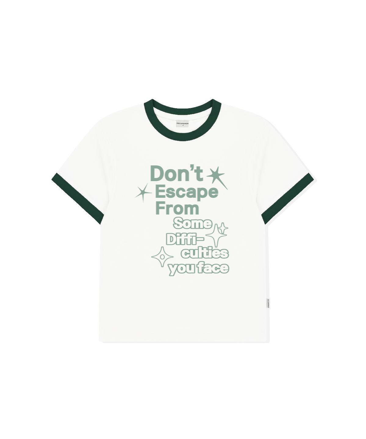 Escape From Difficulties Print Ringer Short Sleeve T-Shirt Green L