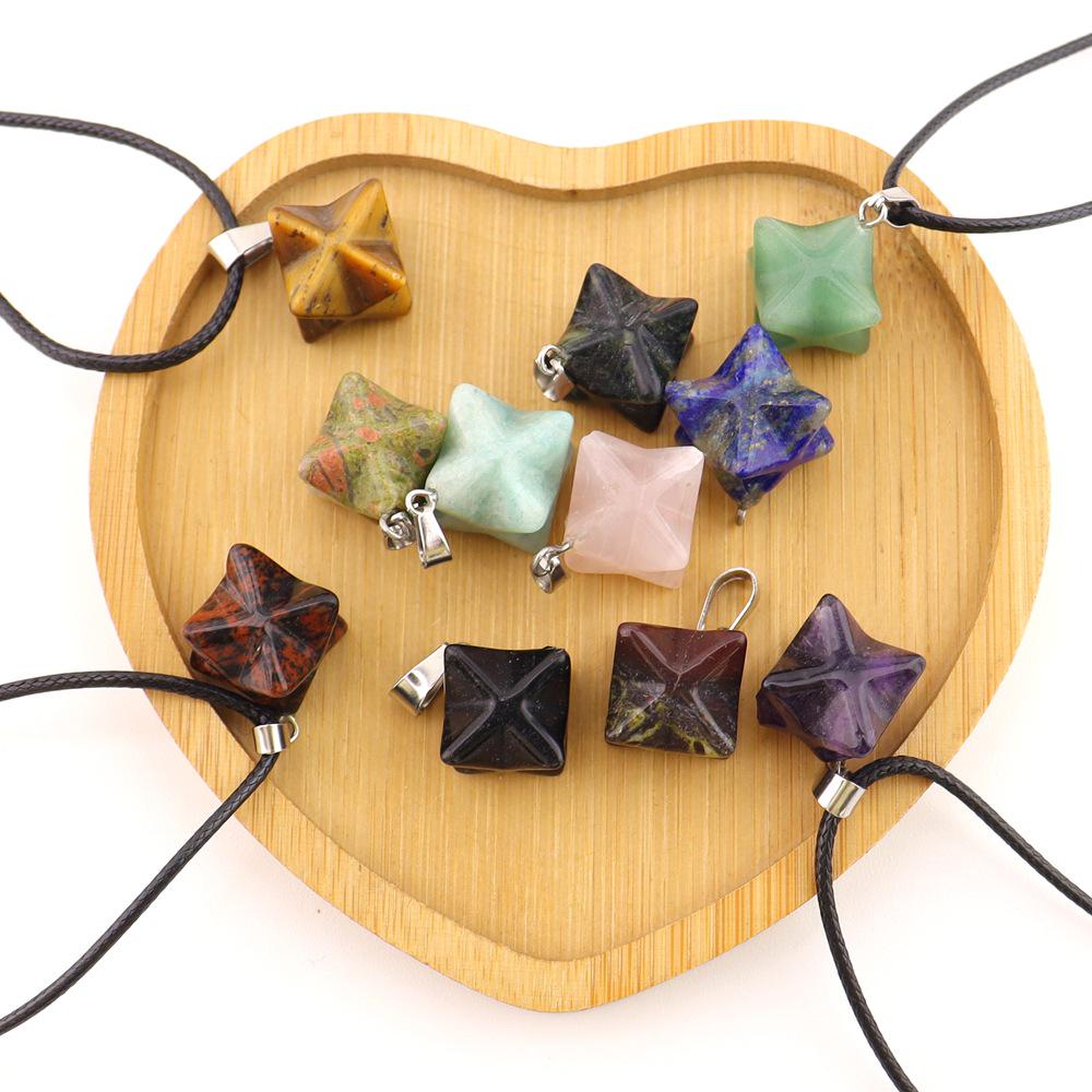 Large Agate Crystal Pendant: 24mm Kabbalah Star with Amethyst & Rose Quartz Hexagram Necklace.