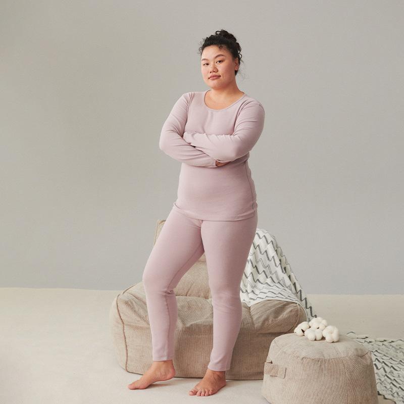 Cotton Thermal Underwear Thickened Plus Size Women's Suit Double-sided Brushed Bottoming Round Neck Winter