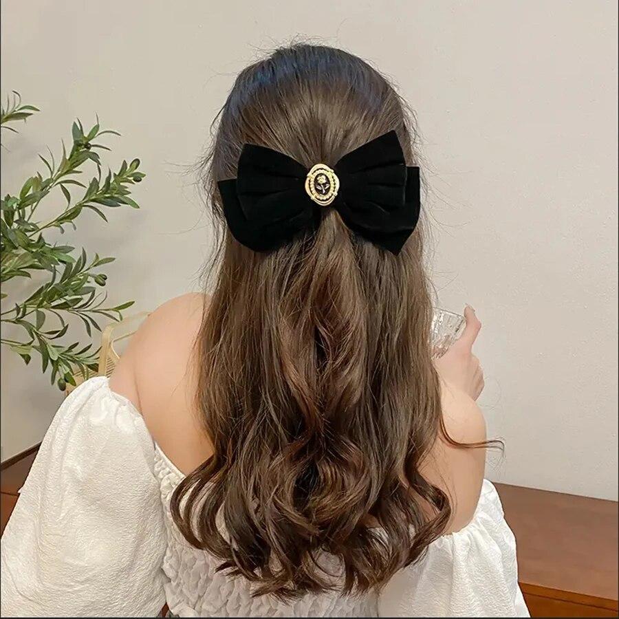 2 Stück Schwarze Samt Schleife Haarnadeln für Frauen Elegante Rosen Haarspangen Mädchen Pferdeschwanz Haarnadeln Mode Haarspangen Kopfschmuck Accessoires