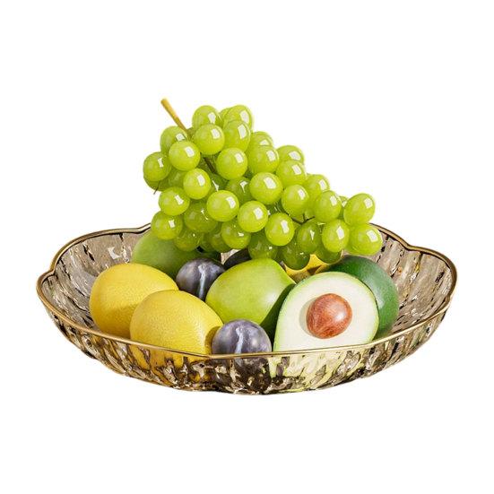 Plastic Fruit Bowl with Gold Trim, Clear Fruit Basket, Modern Decorative Serving Bowl for Kitchen Counter, Dining Room, Coffee Table
