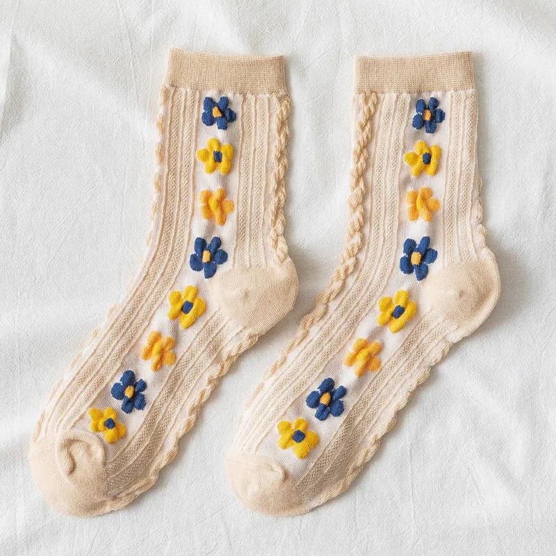 Three Pairs of Women's Socks Korean Fashion Plaid High Socks Autumn and Winter Retro Wild Pile Socks