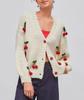 Autumn and Winter V-neck Sweater Versatile Cardigan Loose Trend Cherry Decoration Single-breasted Knitted Jacket Top Women