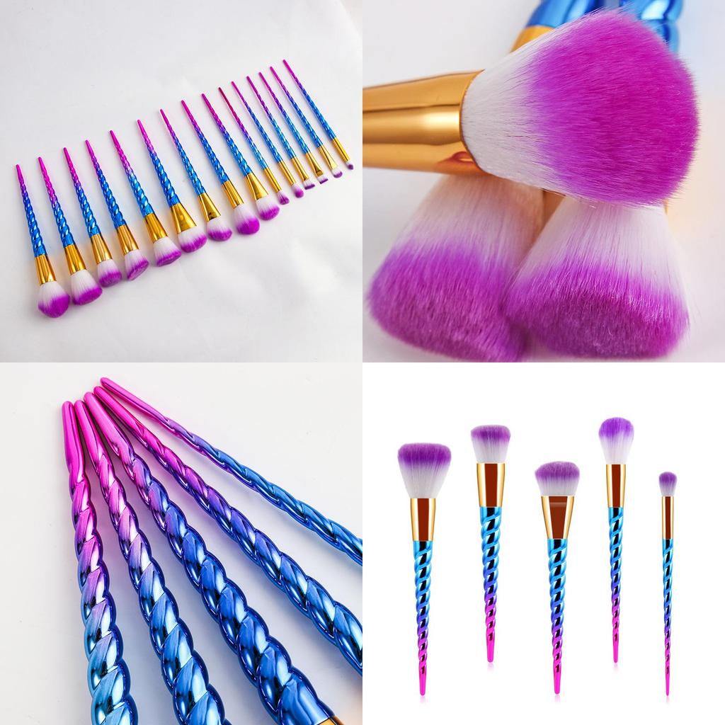 Mermaid Spiral Pattern 12 Piece Makeup Brush Set With Diamond Handles For Beauty Enthusiasts