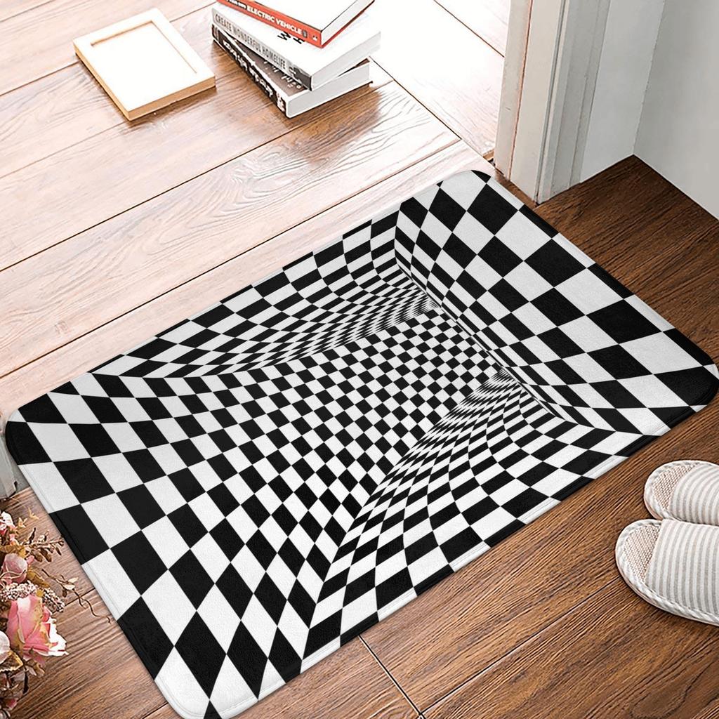 Grid Wormhole Floor Door Kitchen Bath Mat Anti-Slip Indoor Geometric 3D Vortex Doormat Living Room Entrance Rug Carpet Footpad