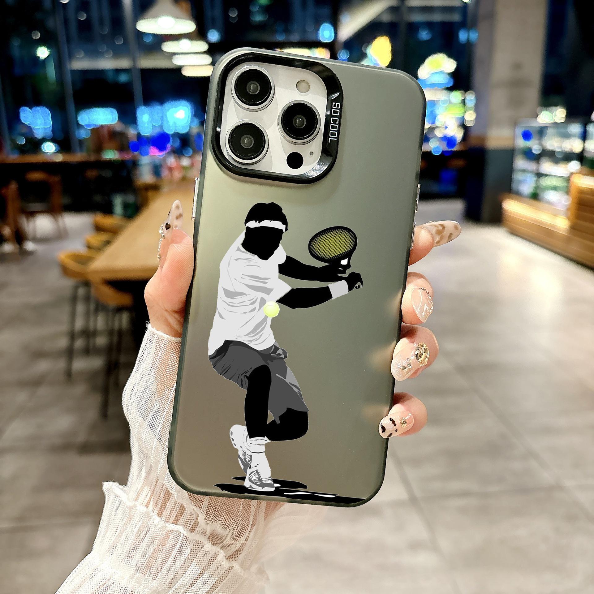 Цветной чехол для телефона для iPhone 17 16E 16 11 15 14 Pro MAX 12 13 MINI 7 8 Plus XR SE Посеребренный IMD чехол Мяч для тенниса Спорт For iPhone 17Pro Max black