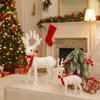 Cartoon Deer Statue Decorations Glittering Elk Cloth Decor Reindeer Sculpture  Christmas Tree Decor