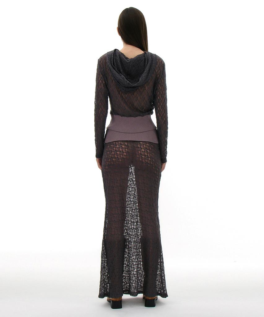 Partimento Woman Lace Flare Maxi Skirt_Charcoal
