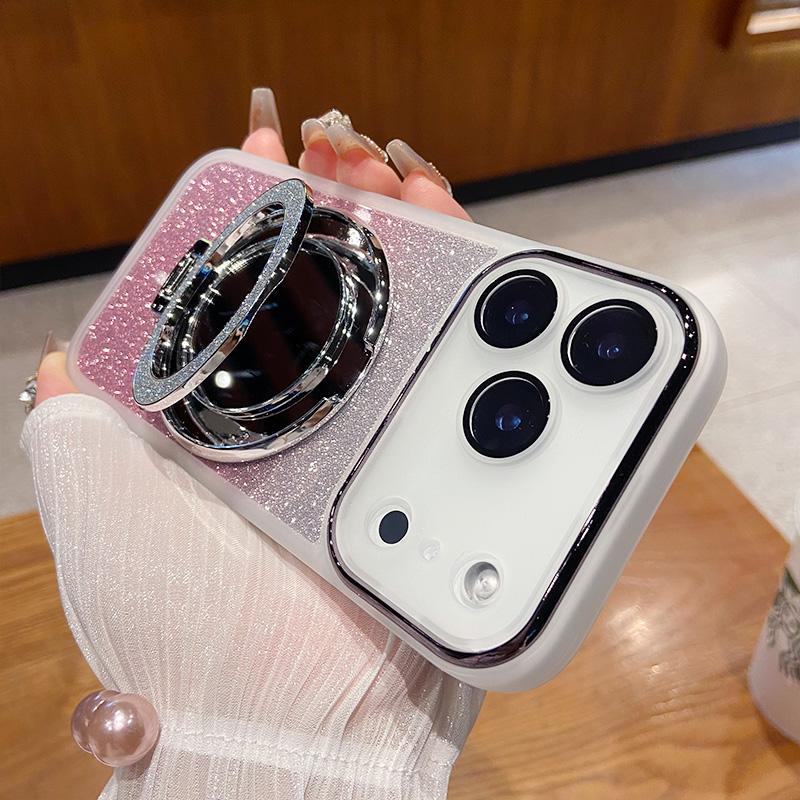 

Чехол для телефона с блестящей линзой, полная защита, для iPhone 17 Air 16 15 14 13 12 Pro Max 17Pro, зеркальный, с магнитной подставкой, крышка, capa For iPhone 12 белый