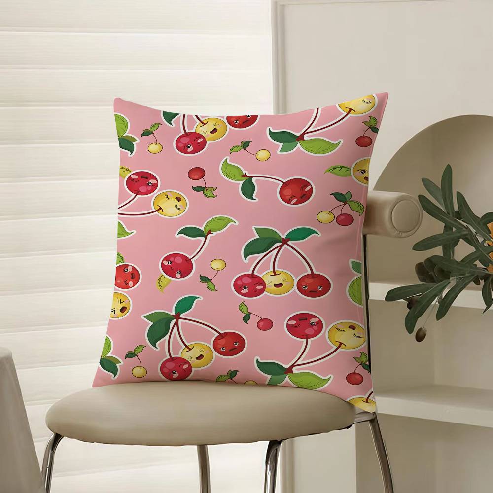 Fashionable Fruit Print Pattern Pillow Case Comfort Sofa Bed Silky Elegant Invisible Zipper Decorative Cushion Cover