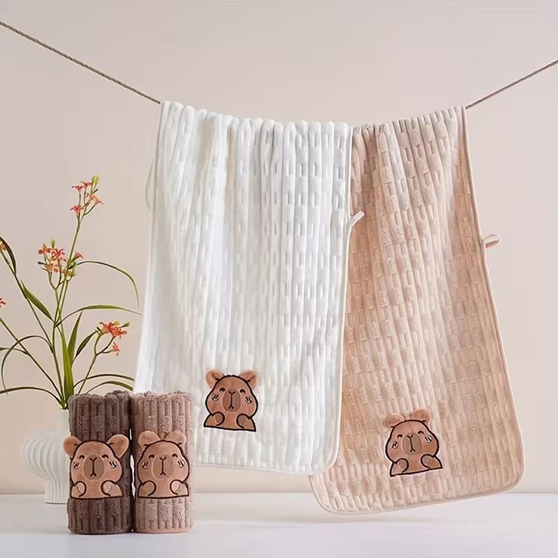 Cute 2-Piece Capybara Face Towel Set, Extra Soft Coral Fleece, 34X74 Inch Towel And 70X140 Inch Bath Towel