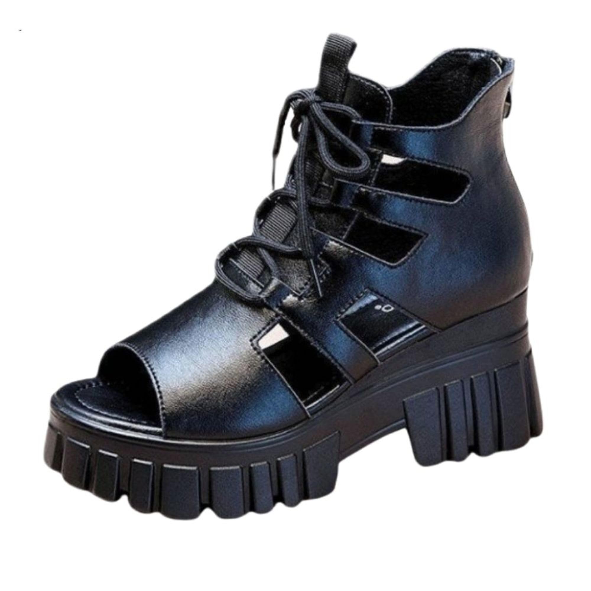 

Толстые Открытые Удлиняющие Стиль Красивая Спина Дышащие [ALVEIN] Сандалии, Подошва, 7см, Гладиатор, Гуркха, Женские, На шнуровке, Носок, Повседневные, Ноги, Подчеркивают, чёрный