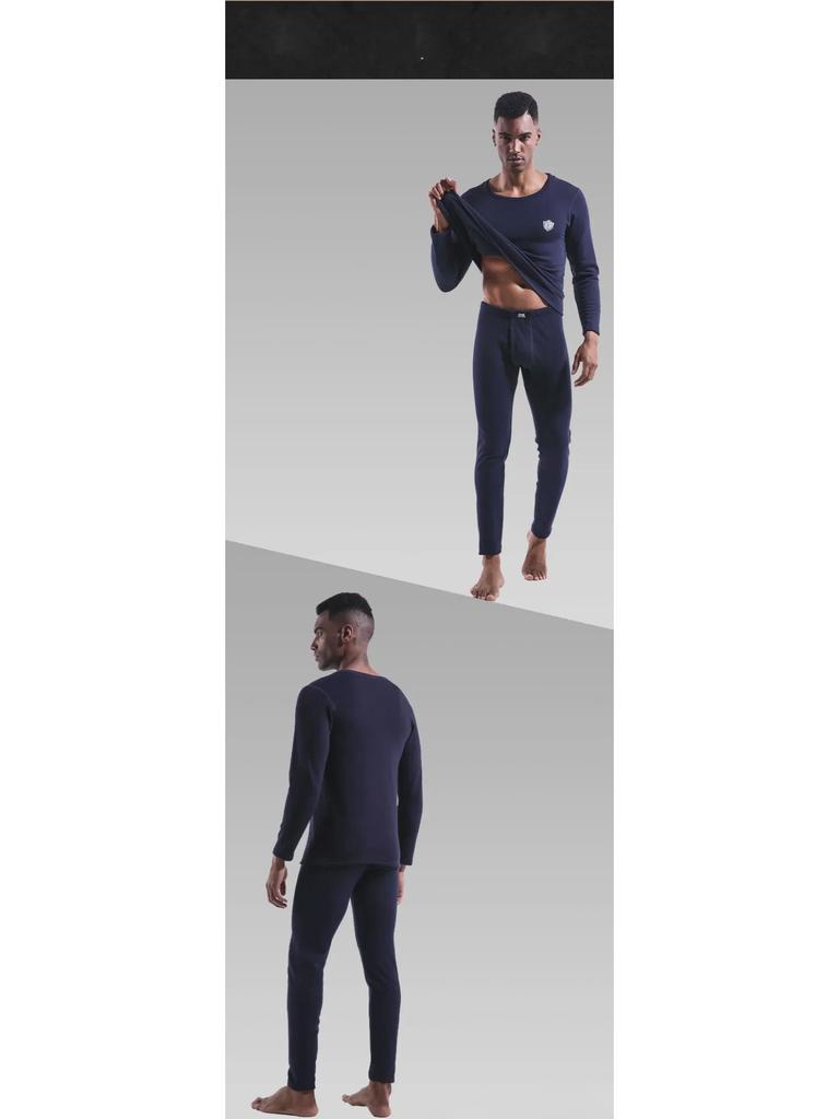 Herren Verdicktes Thermounterwäsche-Set, Plus Samt, Rundhals, Ideal für Herbst/Winter, Jugend Slim Fit, Baumwollpullover & Hose.