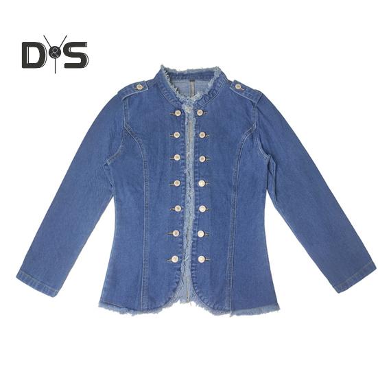 

Женская джинсовая куртка с длинным рукавом и необработанным краем, эластичная джинсовая куртка облегающего кроя с застежкой на пуговицы, укороченное джинсовое пальто XXL синий