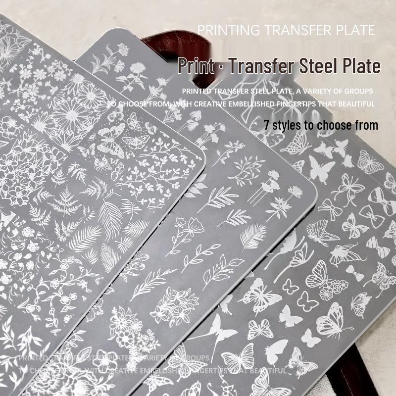 Płytka do stemplowania zdobień paznokci - Wzory koronki, motyla, róży, kwiatowe, wstążki, kok z silikonowym stempelkiem