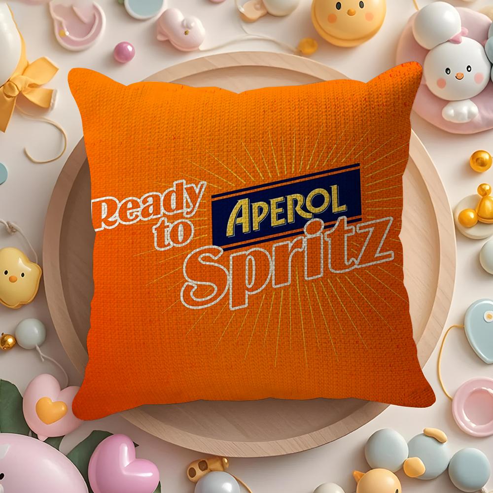 A-Aperol Logo Cushion Cover Natural Linen Organic Fabric Double-Sided Printing Sofa Home Decor Gift Pillow Cover