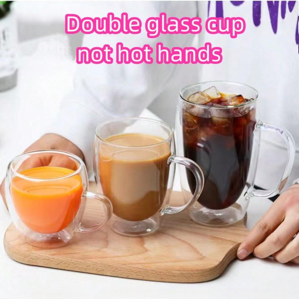 1PC Double Walled Glass Cups Handles Transparent Espresso Coffee Cups Milk Juice Coffee Minimalist Water Cups Drinkware Gifts