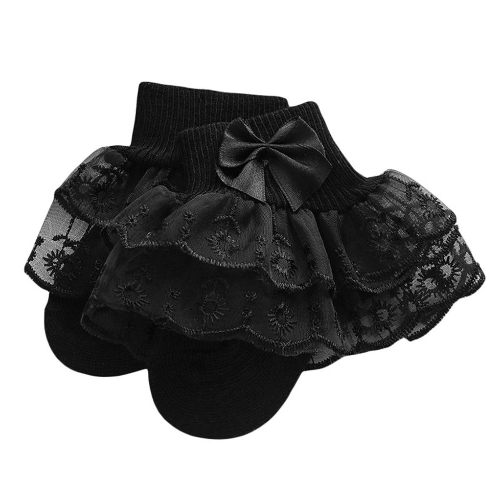 Pudcoco Infant Baby Girls Ruffle Lace Socks, Super Soft Infant Ankle Socks Princess Dress Socks with Bow 3M-2T